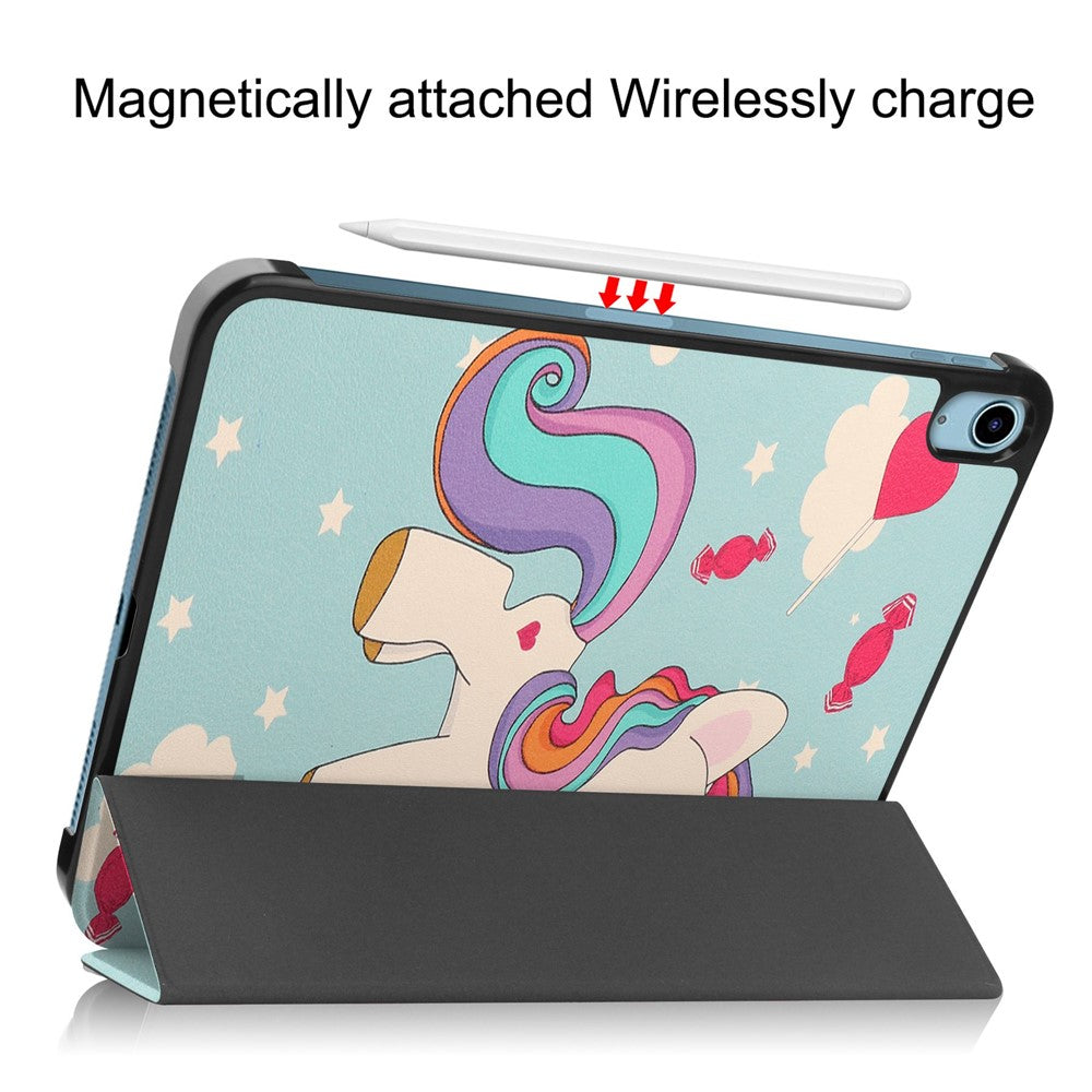 For iPad (2025) / 10.9 (2022) Tri-Fold Stand Case Pattern Printing Folio Flip PU Leather Tablet Cover - Horse