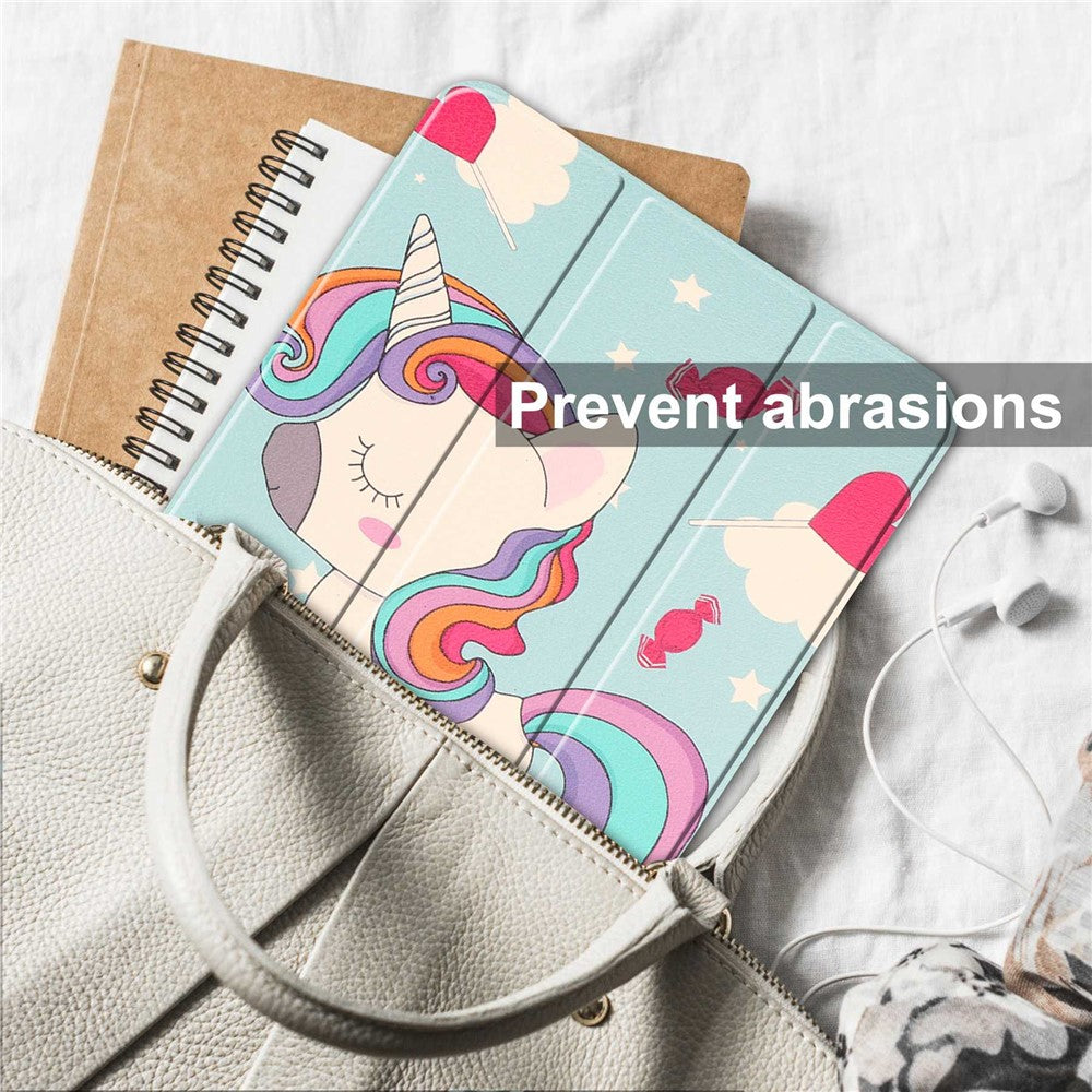 For iPad (2025) / 10.9 (2022) Tri-Fold Stand Case Pattern Printing Folio Flip PU Leather Tablet Cover - Horse