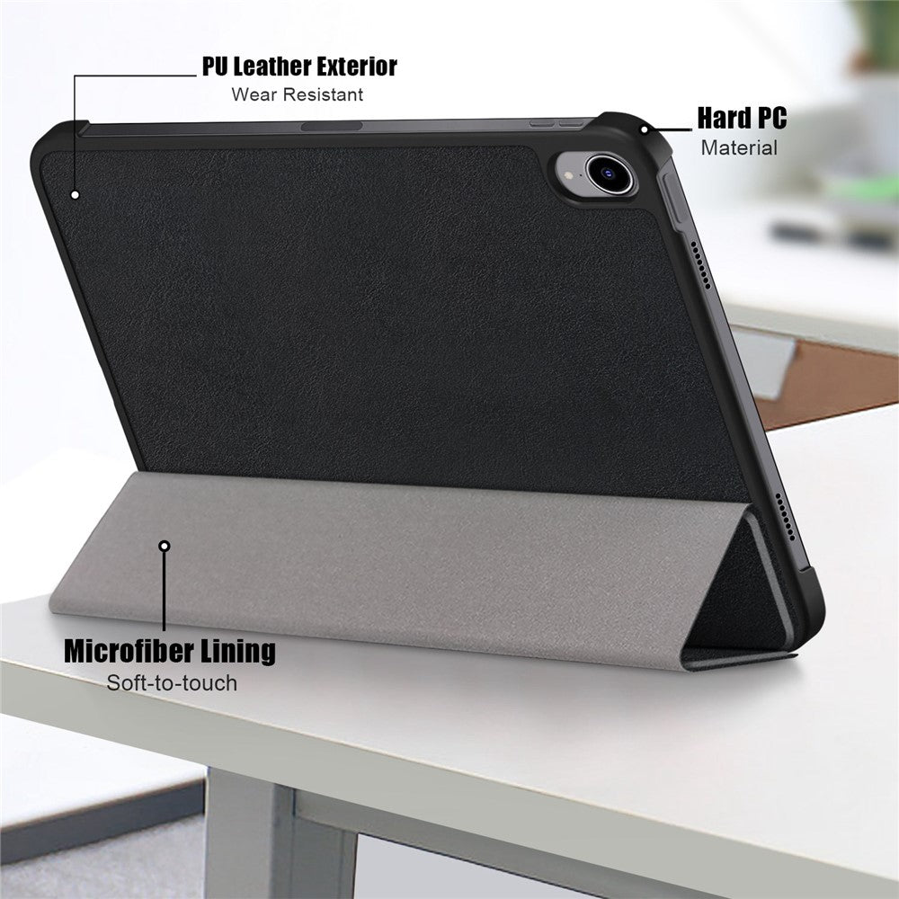 For iPad (2025) / 10.9 (2022) PU Leather Tablet Case Trifold Stand Full Protection Tablet Cover - Black