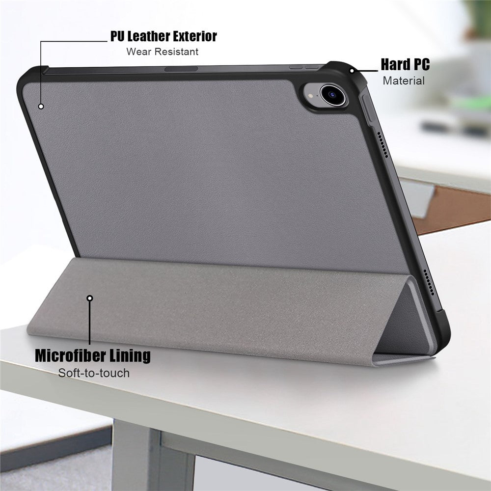 For iPad (2025)/10.9 (2022) PU Leather Tablet Case Trifold Stand Full Protection Tablet Cover - Grey
