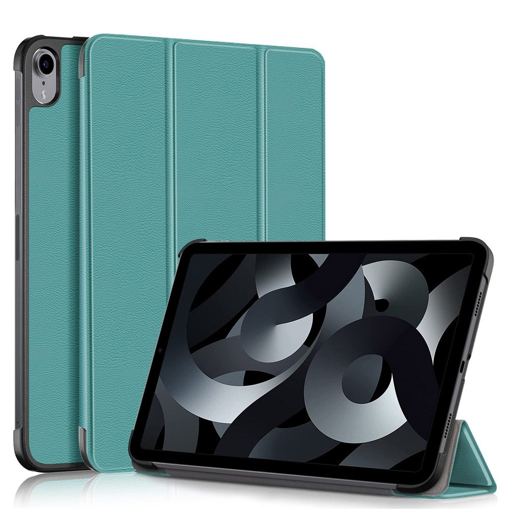 For iPad (2025)/10.9 (2022) PU Leather Tablet Case Trifold Stand Full Protection Tablet Cover - Blackish Green