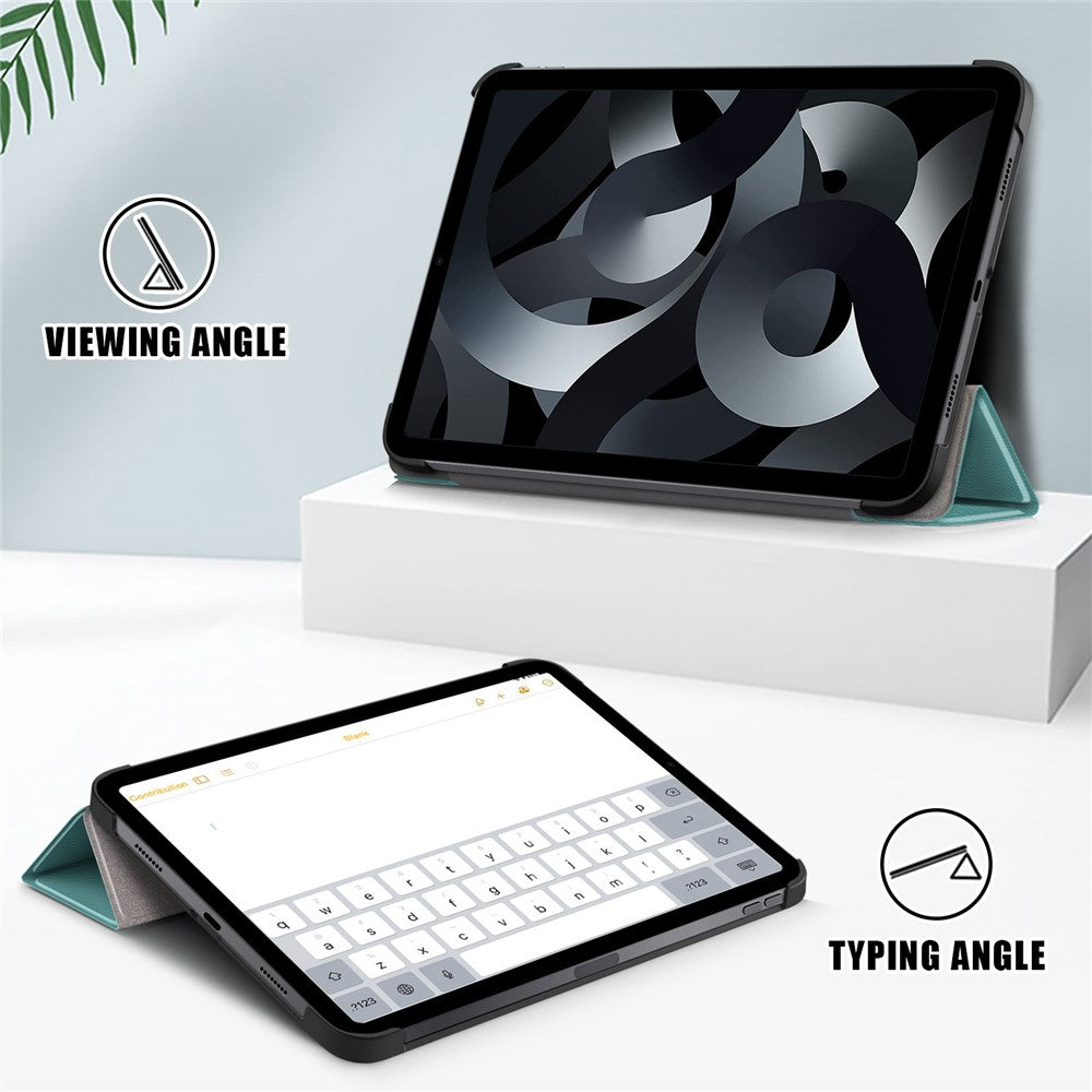 For iPad (2025)/10.9 (2022) PU Leather Tablet Case Trifold Stand Full Protection Tablet Cover - Blackish Green