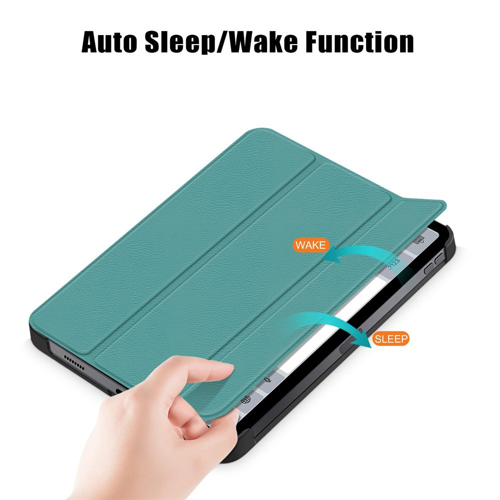 For iPad (2025)/10.9 (2022) PU Leather Tablet Case Trifold Stand Full Protection Tablet Cover - Blackish Green