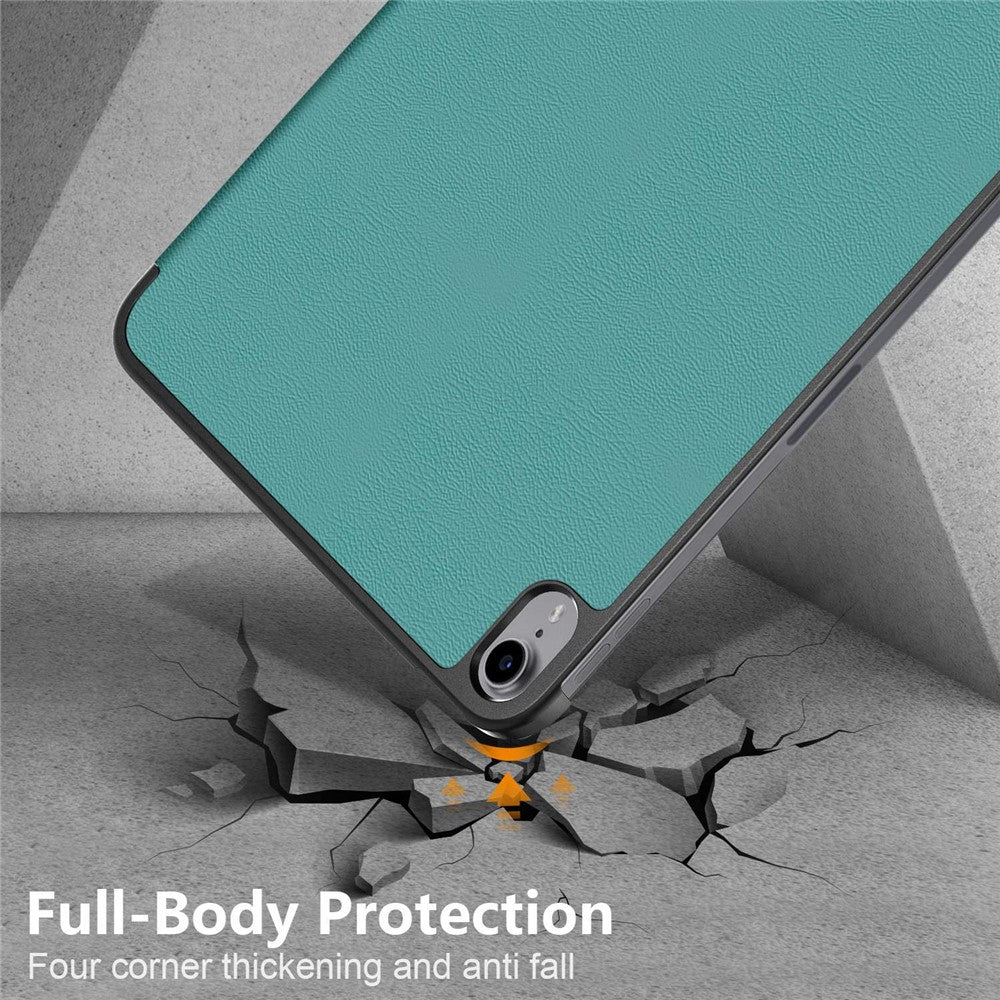 For iPad (2025)/10.9 (2022) PU Leather Tablet Case Trifold Stand Full Protection Tablet Cover - Blackish Green