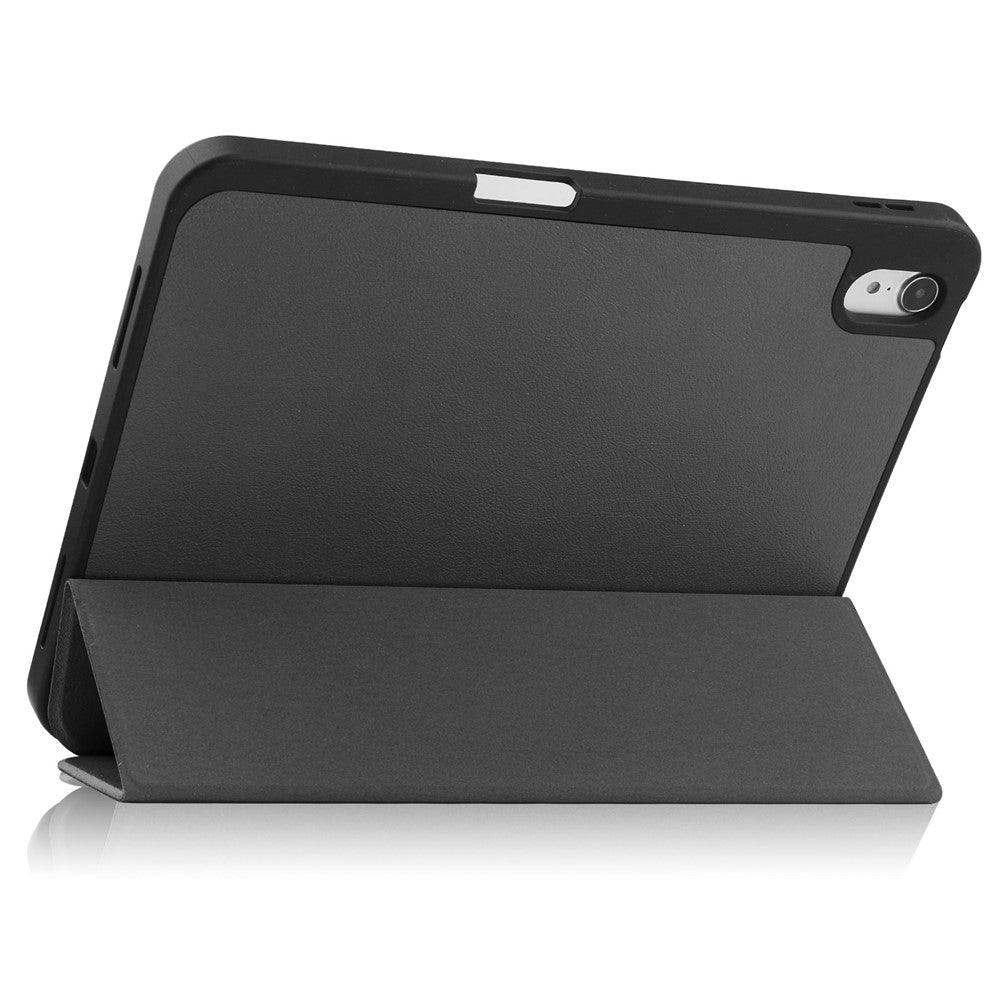 For iPad (2025) / 10.9 (2022) PU Leather Tablet Case Tri-Fold Stand Auto Wake / Sleep Protective Cover with Pen Slot - Black