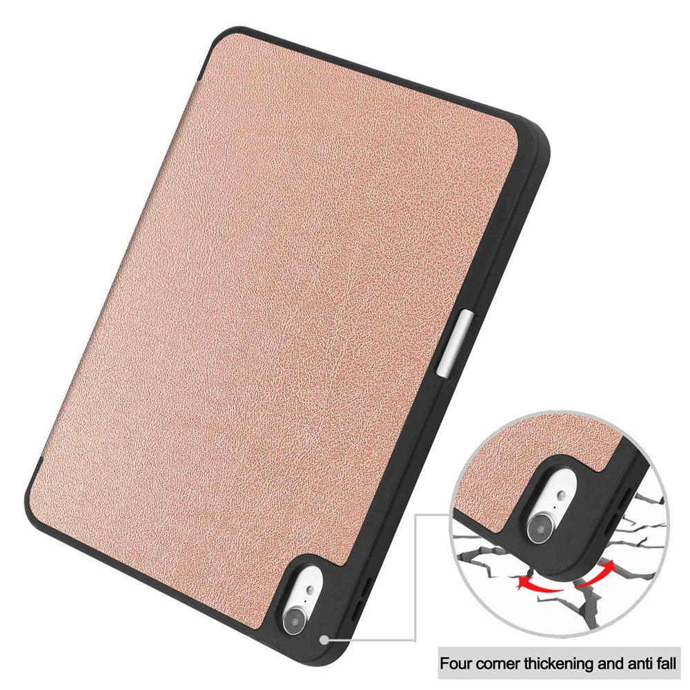 For iPad (2025) / 10.9 (2022) PU Leather Tablet Case Tri-Fold Stand Auto Wake / Sleep Protective Cover with Pen Slot - Rose Gold