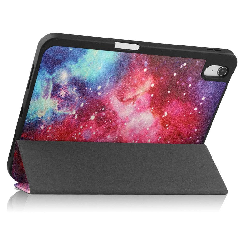 For iPad (2025) / 10.9 (2022) Pattern Printed Case PU Leather Smart Sleep Tablet Cover with Pen Slot - Galaxy