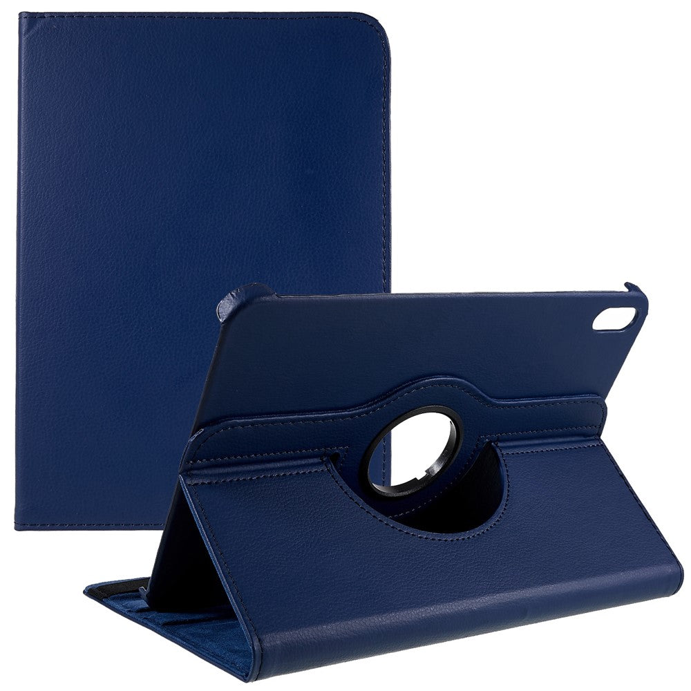 For iPad (2025) / 10.9 (2022) Protective Case Rotary Stand PU Leather Tablet Cover with Elastic Band - Dark Blue