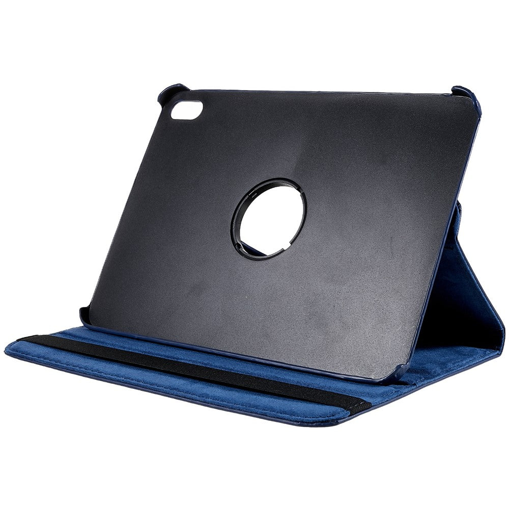 For iPad (2025) / 10.9 (2022) Protective Case Rotary Stand PU Leather Tablet Cover with Elastic Band - Dark Blue