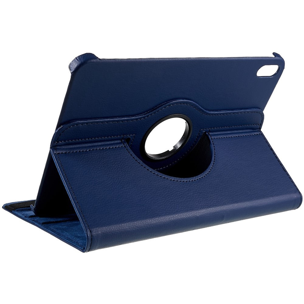 For iPad (2025) / 10.9 (2022) Protective Case Rotary Stand PU Leather Tablet Cover with Elastic Band - Dark Blue