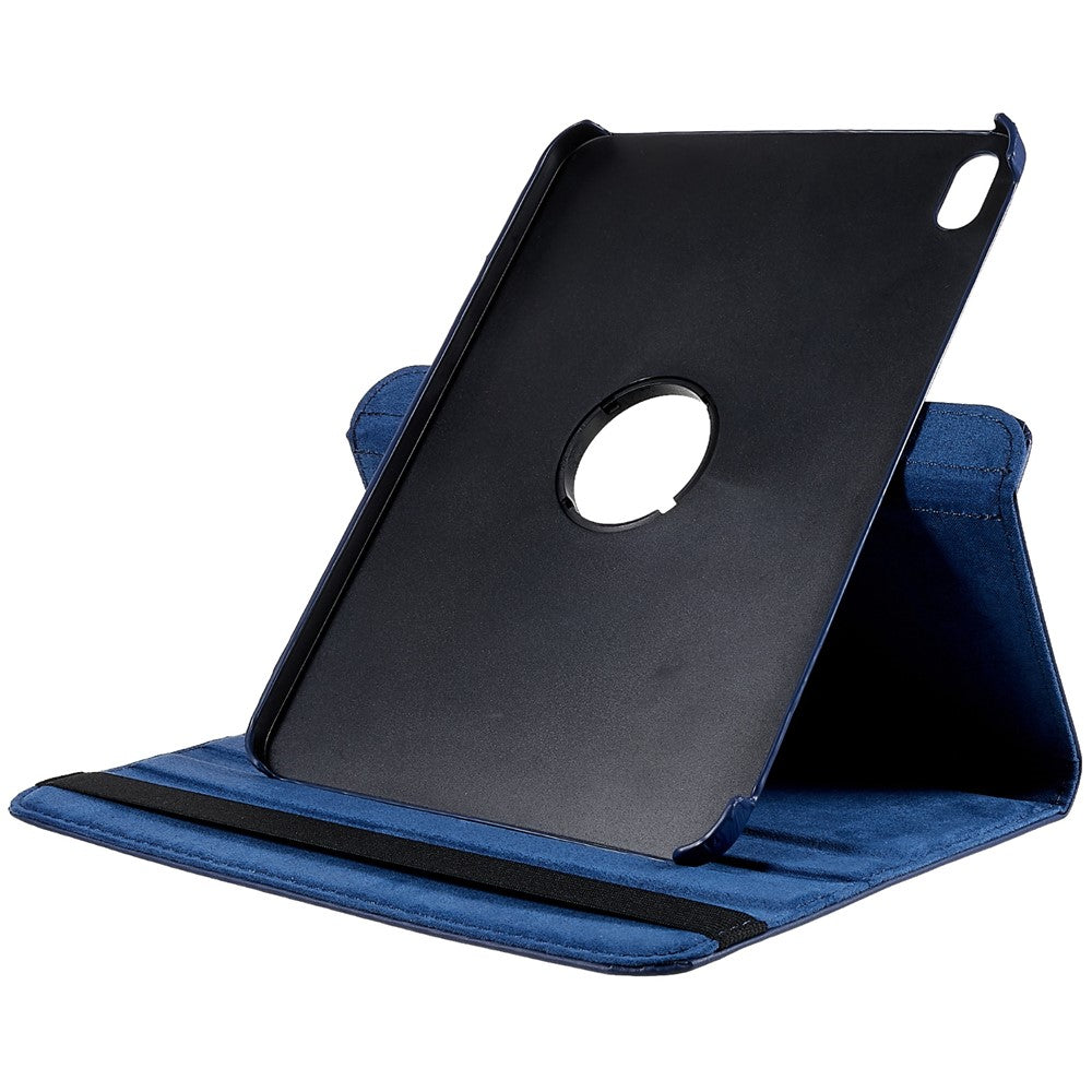 For iPad (2025) / 10.9 (2022) Protective Case Rotary Stand PU Leather Tablet Cover with Elastic Band - Dark Blue