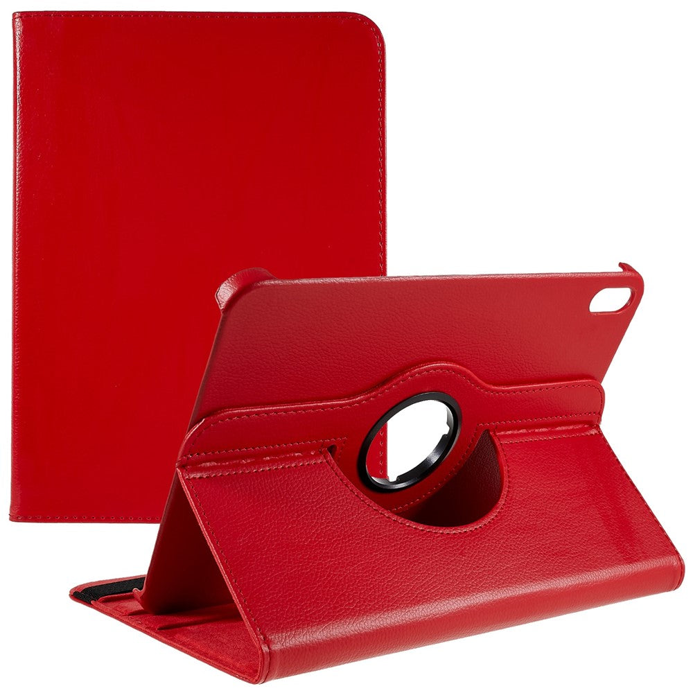 For iPad (2025) / 10.9 (2022) Protective Case Rotary Stand PU Leather Tablet Cover with Elastic Band - Red