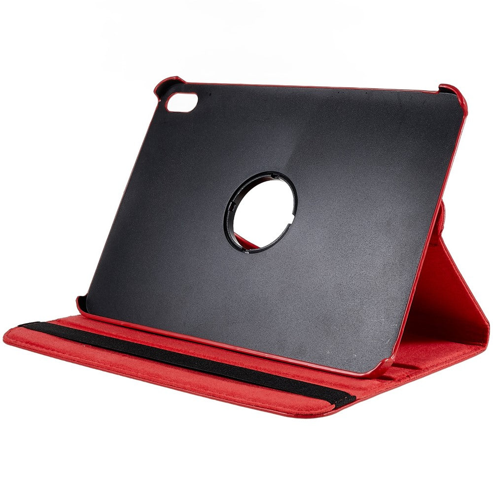 For iPad (2025) / 10.9 (2022) Protective Case Rotary Stand PU Leather Tablet Cover with Elastic Band - Red