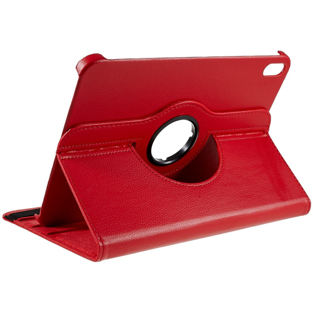 For iPad (2025) / 10.9 (2022) Protective Case Rotary Stand PU Leather Tablet Cover with Elastic Band - Red