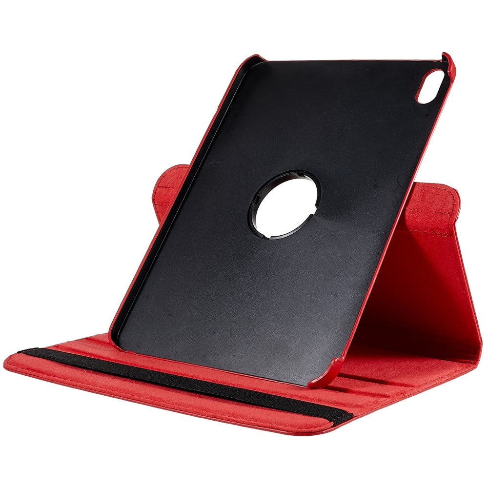 For iPad (2025) / 10.9 (2022) Protective Case Rotary Stand PU Leather Tablet Cover with Elastic Band - Red