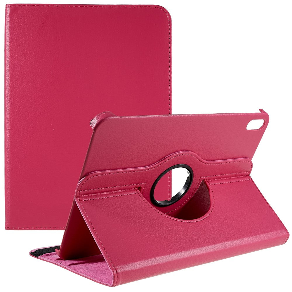 For iPad (2025) / 10.9 (2022) Protective Case Rotary Stand PU Leather Tablet Cover with Elastic Band - Rose