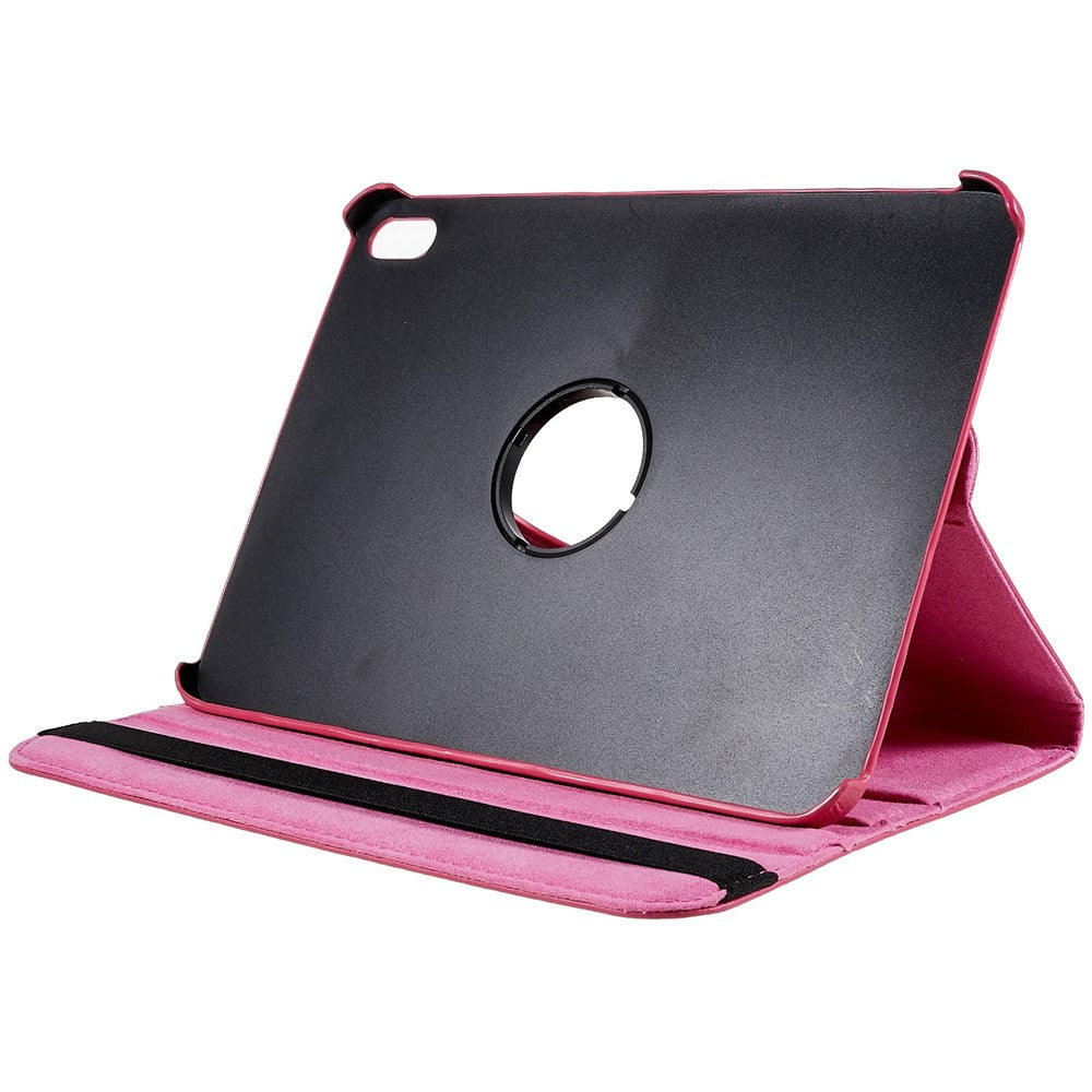 For iPad (2025) / 10.9 (2022) Protective Case Rotary Stand PU Leather Tablet Cover with Elastic Band - Rose