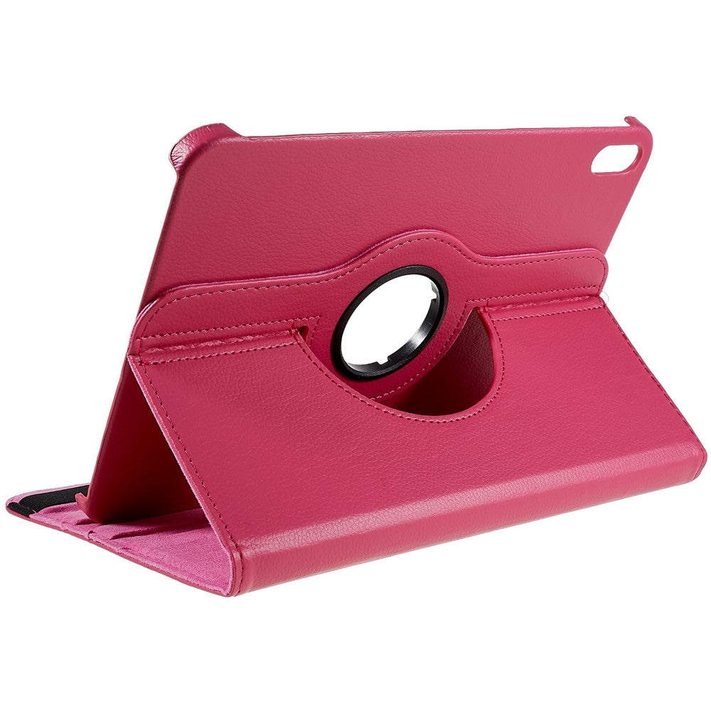 For iPad (2025) / 10.9 (2022) Protective Case Rotary Stand PU Leather Tablet Cover with Elastic Band - Rose