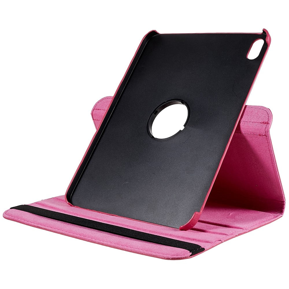 For iPad (2025) / 10.9 (2022) Protective Case Rotary Stand PU Leather Tablet Cover with Elastic Band - Rose