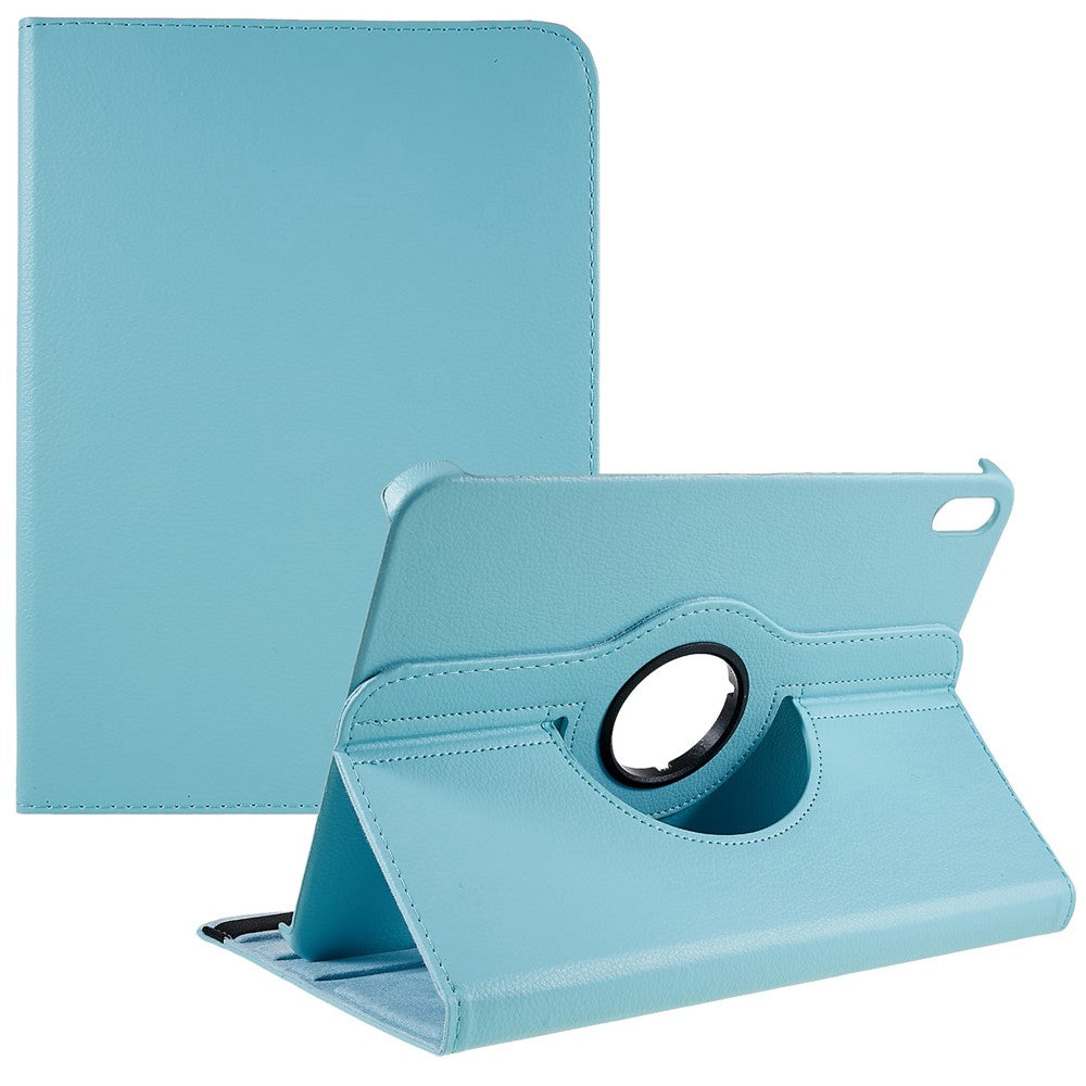 For iPad (2025) / 10.9 (2022) Protective Case Rotary Stand PU Leather Tablet Cover with Elastic Band - Baby Blue