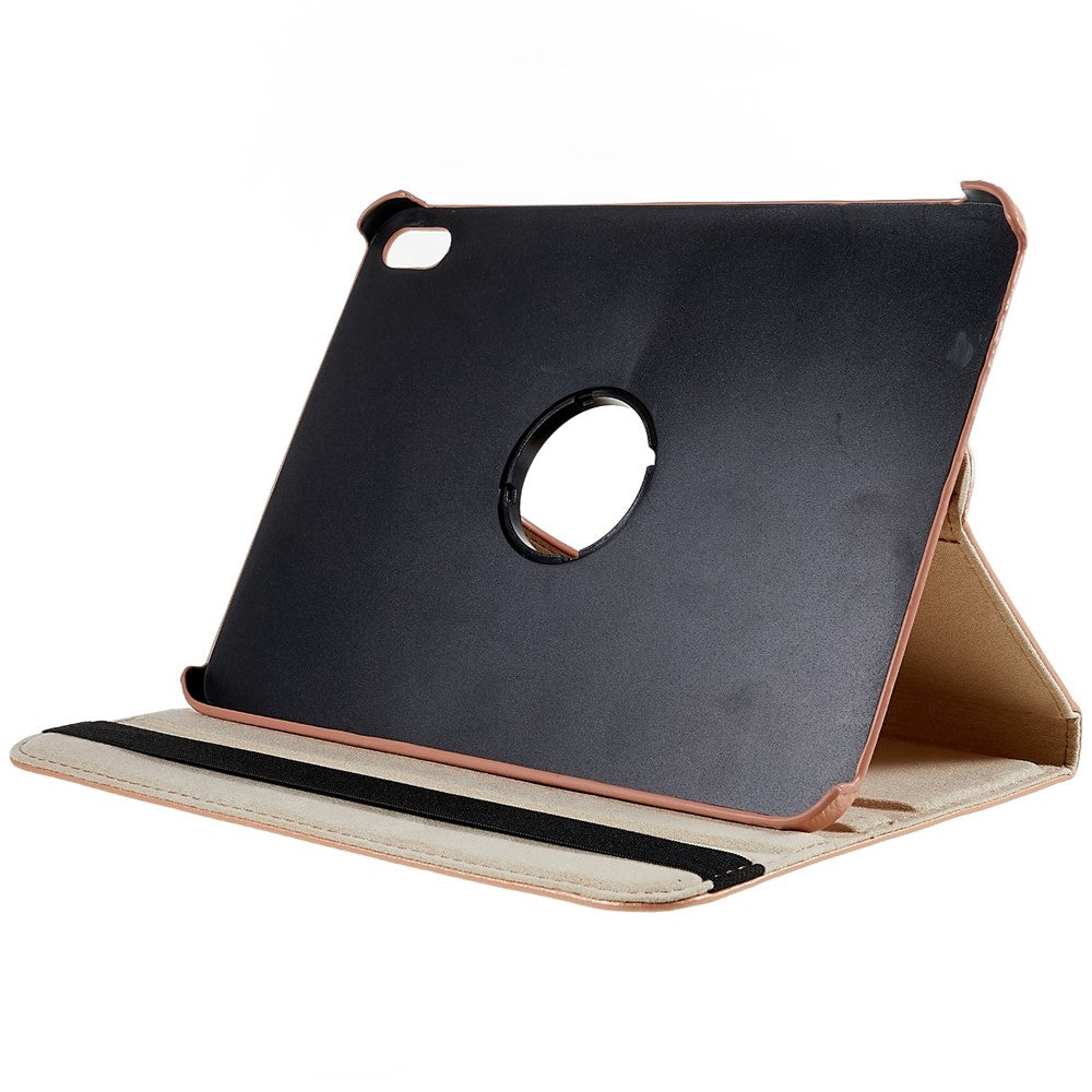 For iPad (2025) / 10.9 (2022) Protective Case Rotary Stand PU Leather Tablet Cover with Elastic Band - Rose Gold