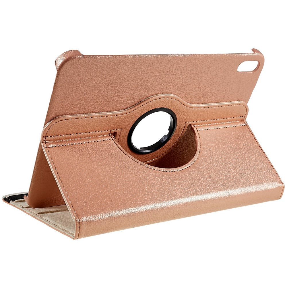 For iPad (2025) / 10.9 (2022) Protective Case Rotary Stand PU Leather Tablet Cover with Elastic Band - Rose Gold