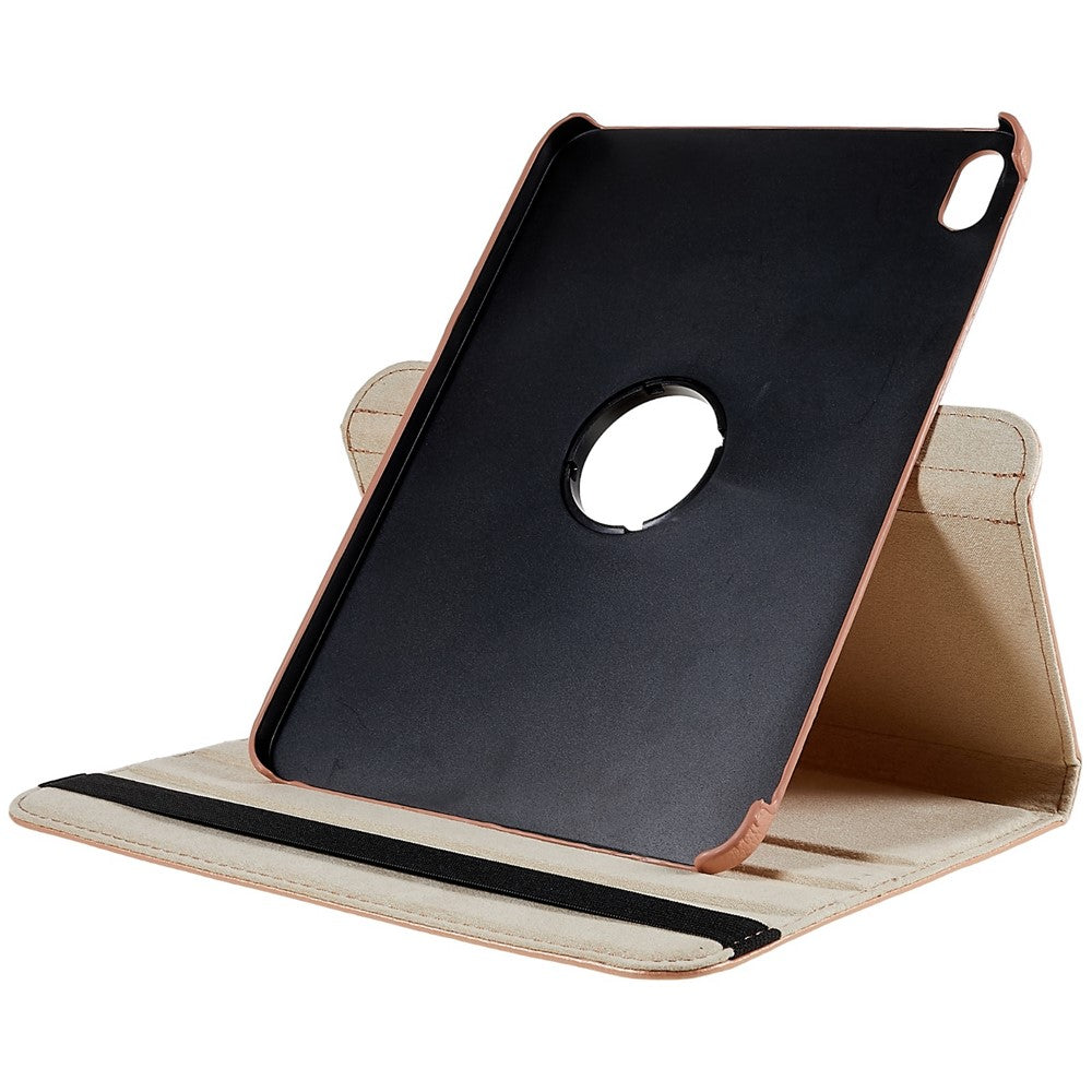 For iPad (2025) / 10.9 (2022) Protective Case Rotary Stand PU Leather Tablet Cover with Elastic Band - Rose Gold