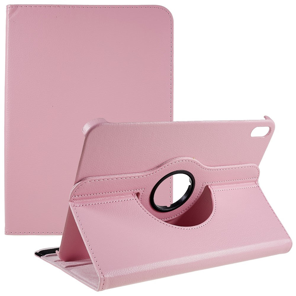 For iPad (2025) / 10.9 (2022) Protective Case Rotary Stand PU Leather Tablet Cover with Elastic Band - Pink