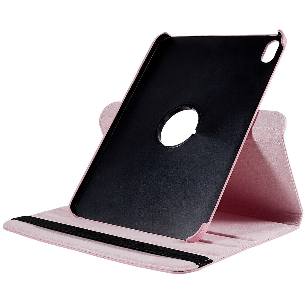 For iPad (2025) / 10.9 (2022) Protective Case Rotary Stand PU Leather Tablet Cover with Elastic Band - Pink