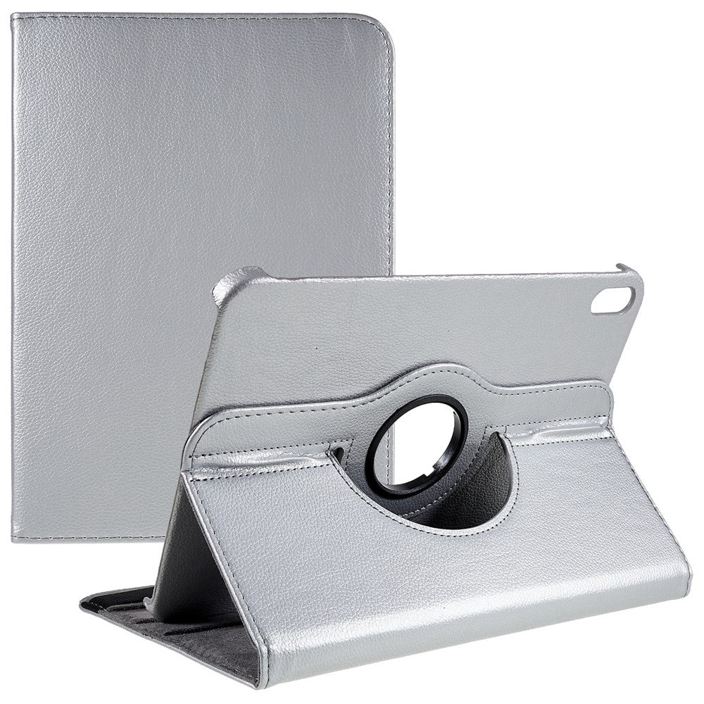For iPad (2025) / 10.9 (2022) Protective Case Rotary Stand PU Leather Tablet Cover with Elastic Band - Silver