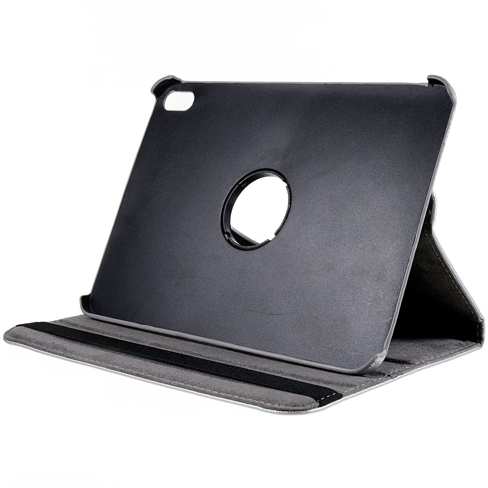 For iPad (2025) / 10.9 (2022) Protective Case Rotary Stand PU Leather Tablet Cover with Elastic Band - Silver