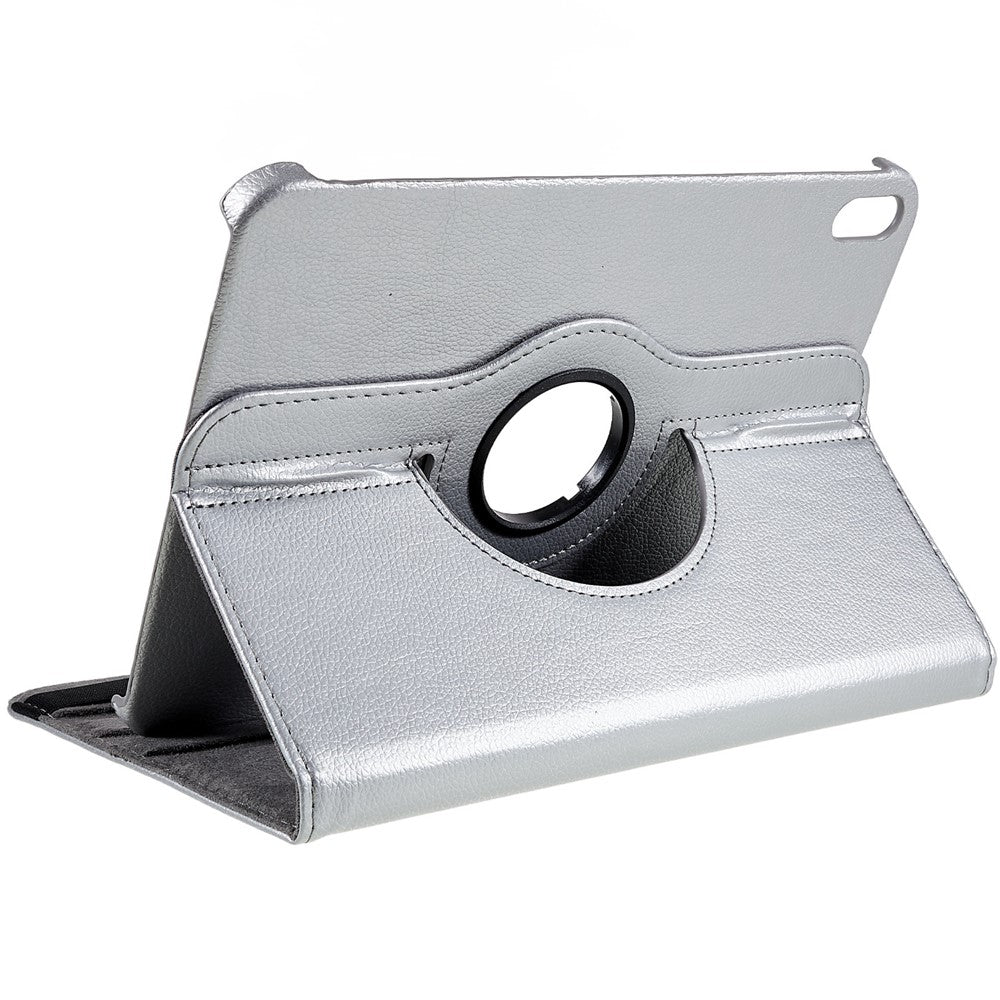 For iPad (2025) / 10.9 (2022) Protective Case Rotary Stand PU Leather Tablet Cover with Elastic Band - Silver