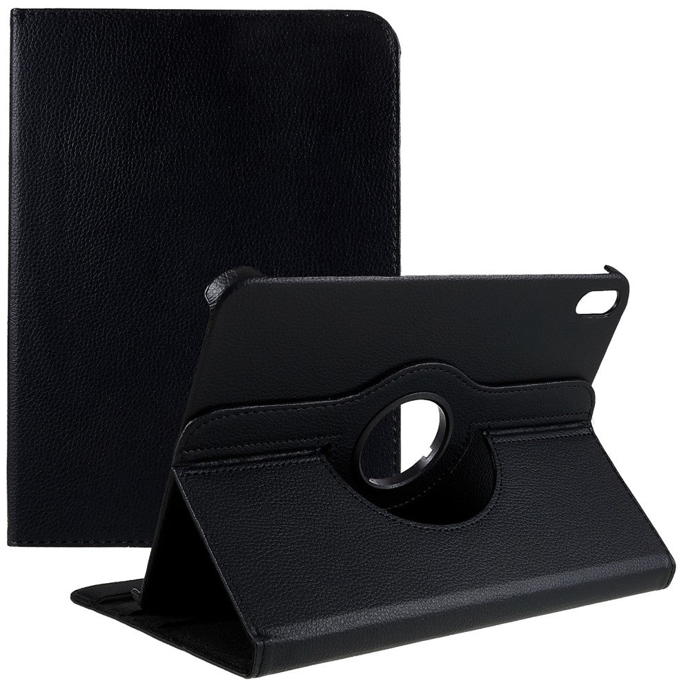 For iPad (2025) / 10.9 (2022) Protective Case Rotary Stand PU Leather Tablet Cover with Elastic Band - Black
