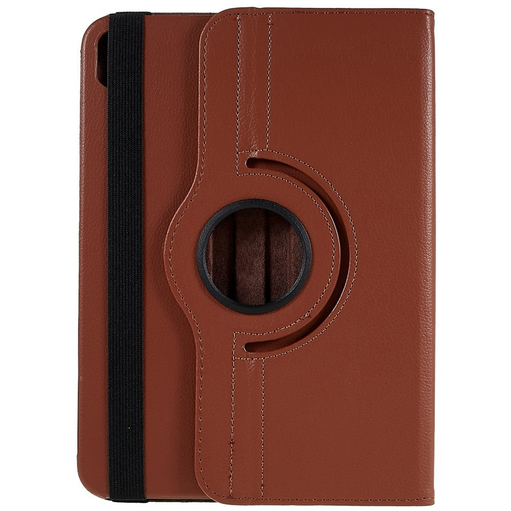 For iPad (2025) / 10.9 (2022) Protective Case Rotary Stand PU Leather Tablet Cover with Elastic Band - Brown
