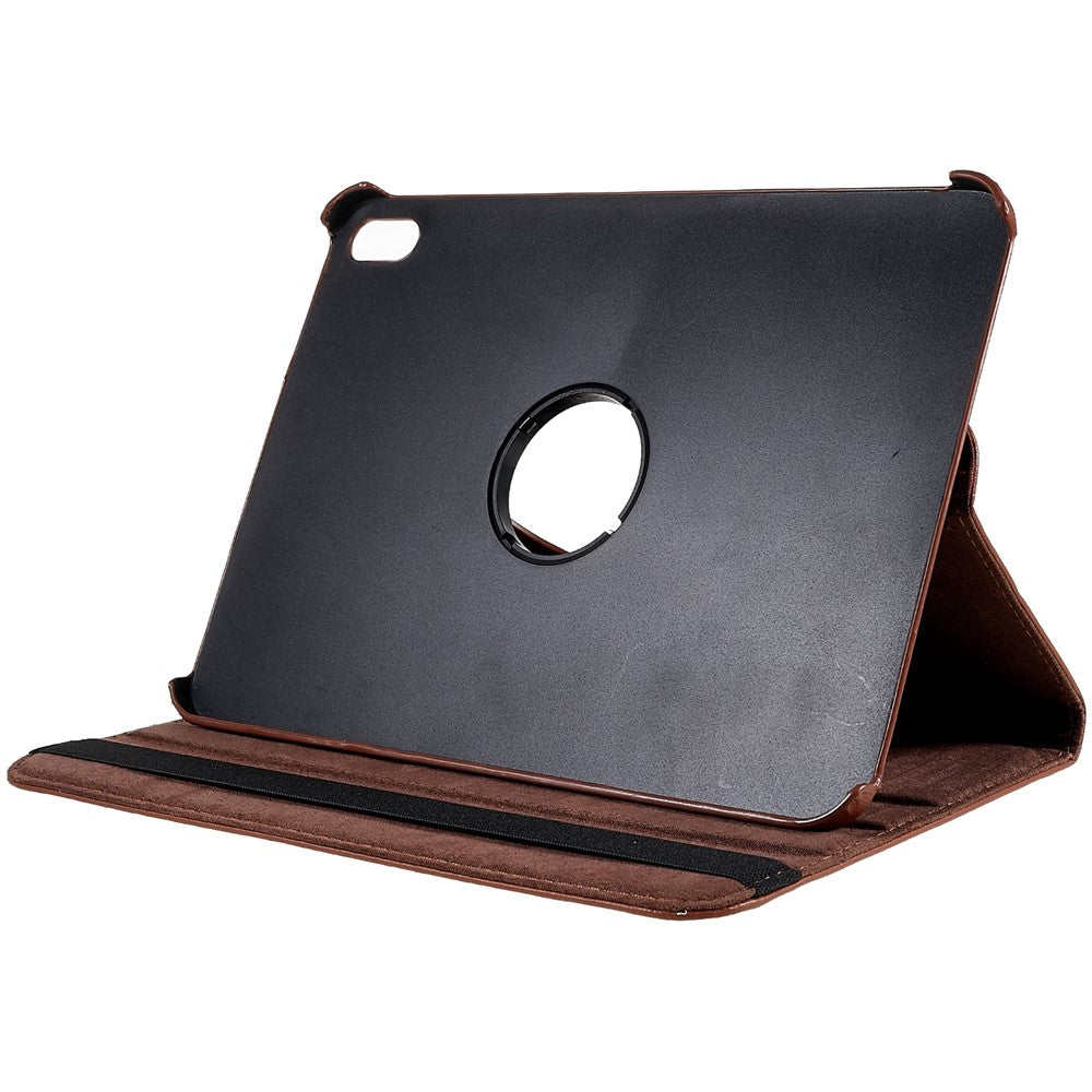 For iPad (2025) / 10.9 (2022) Protective Case Rotary Stand PU Leather Tablet Cover with Elastic Band - Brown