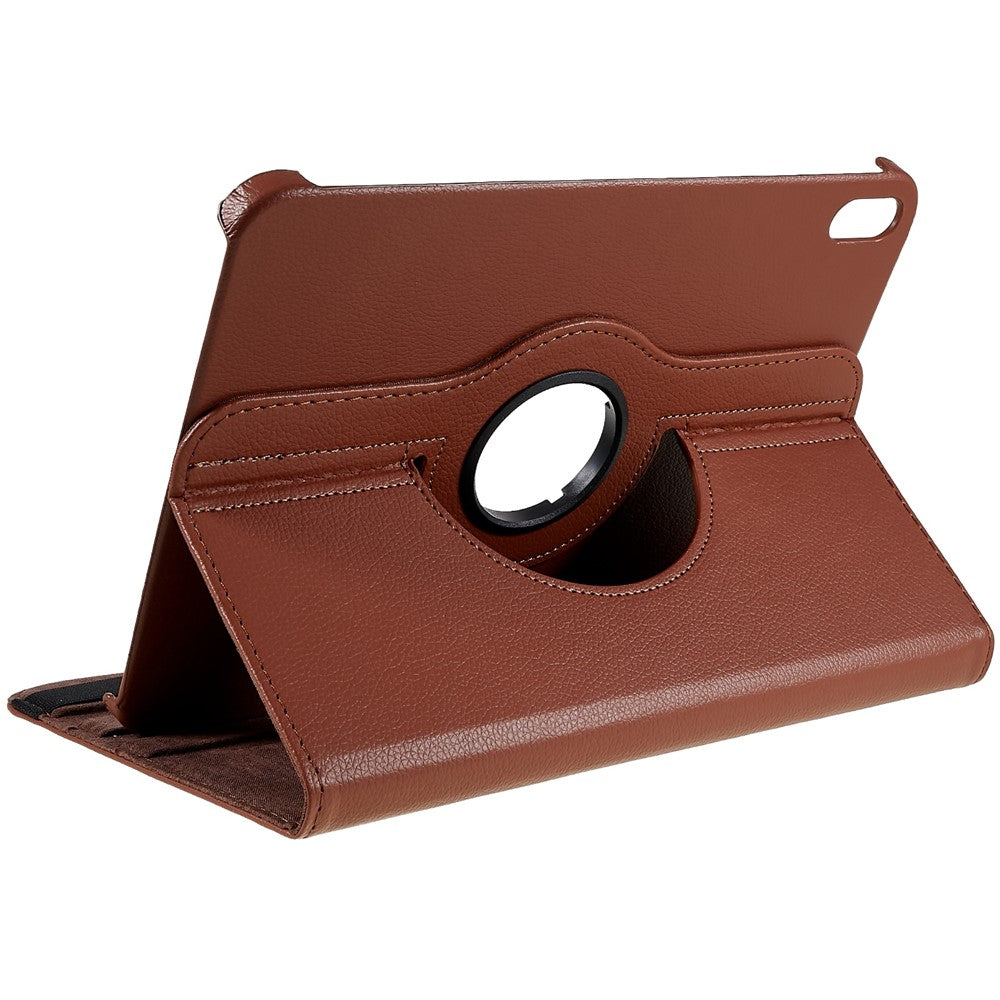 For iPad (2025) / 10.9 (2022) Protective Case Rotary Stand PU Leather Tablet Cover with Elastic Band - Brown