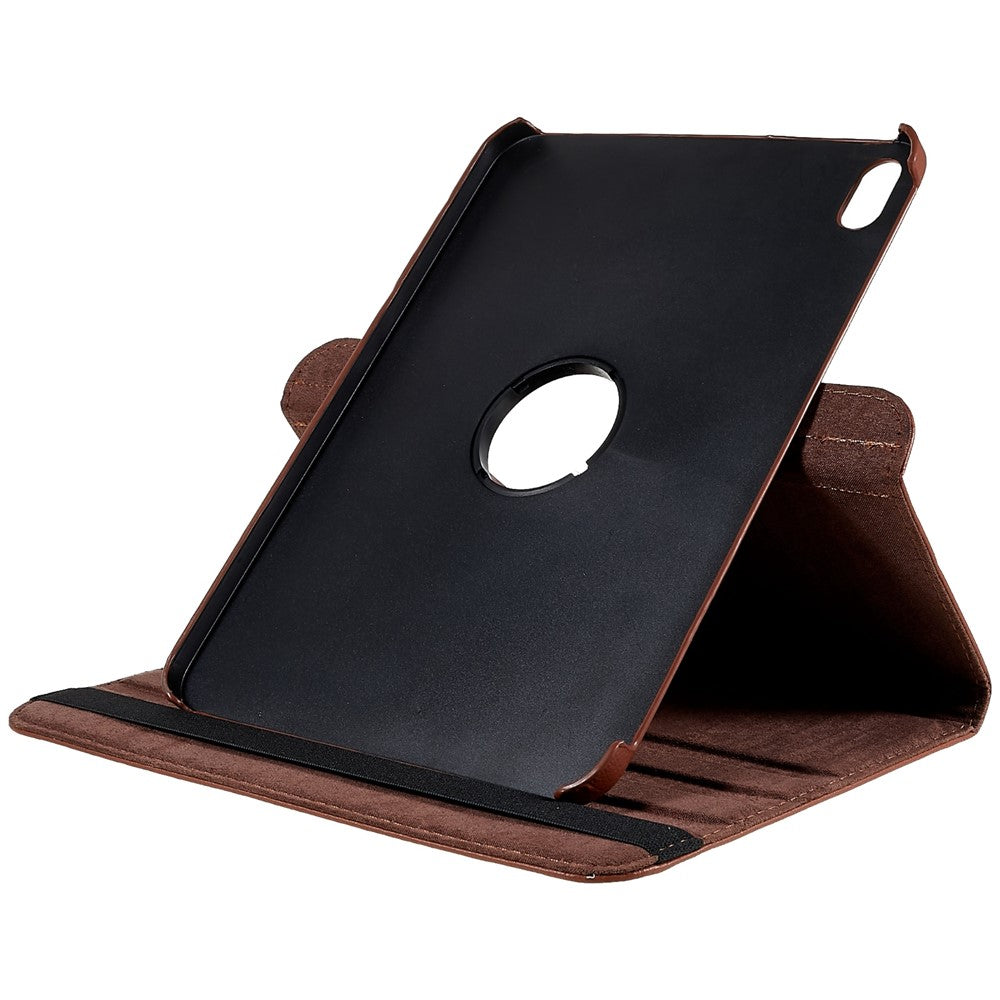 For iPad (2025) / 10.9 (2022) Protective Case Rotary Stand PU Leather Tablet Cover with Elastic Band - Brown