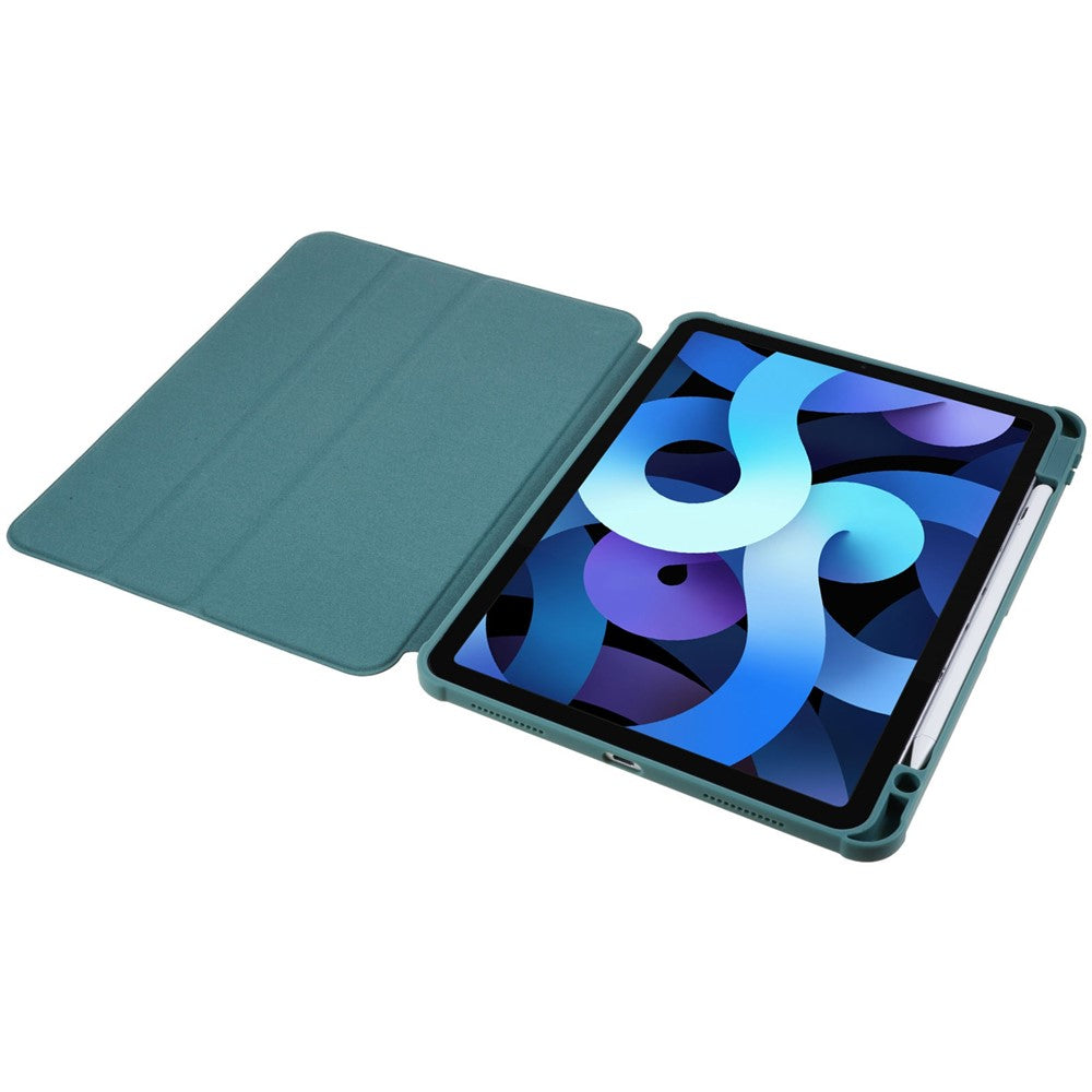 For iPad Air 11 (2025) / (2024) / Air (2022) / (2020) Auto Wake and Sleep Tablet Case Kickstand PU Leather Cover - Midnight Green