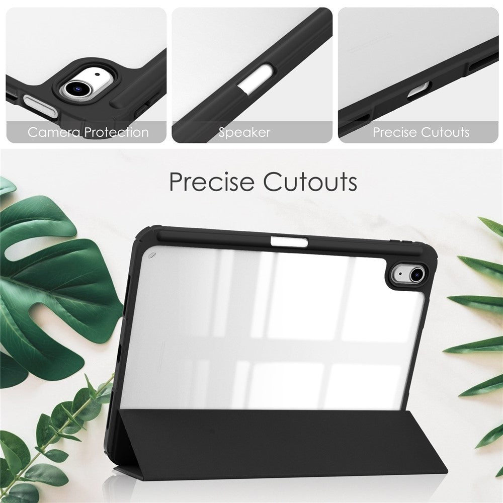 For iPad (2025) / 10.9 (2022) Tablet Case PU Leather + TPU + Acrylic Protective Cover with Stand / Pen Slot - Black