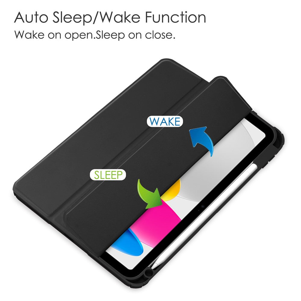 For iPad (2025) / 10.9 (2022) Tablet Case PU Leather + TPU + Acrylic Protective Cover with Stand / Pen Slot - Black