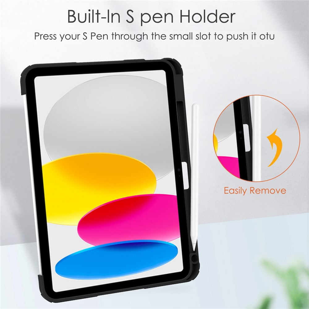 For iPad (2025) / 10.9 (2022) Tablet Case PU Leather + TPU + Acrylic Protective Cover with Stand / Pen Slot - Black