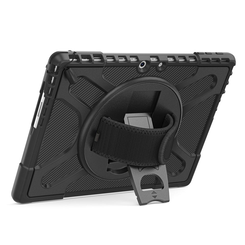 For Microsoft Surface Pro 11 / 10 / 9 Hybrid PC+TPU+Silicone Rugged Protective Case Kickstand Tablet Cover with Hand Strap - Black