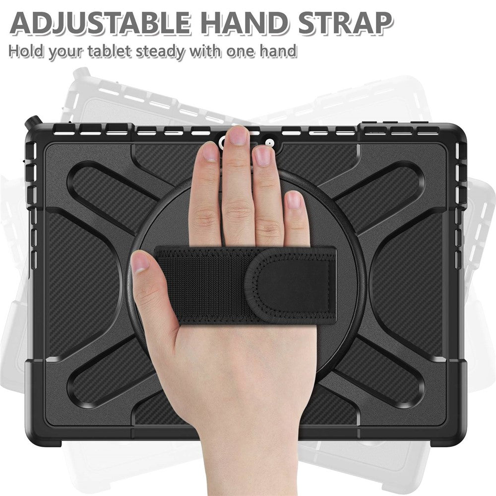 For Microsoft Surface Pro 11 / 10 / 9 Hybrid PC+TPU+Silicone Rugged Protective Case Kickstand Tablet Cover with Hand Strap - Black