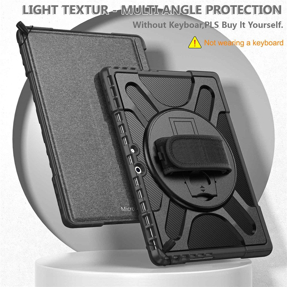 For Microsoft Surface Pro 11 / 10 / 9 Hybrid PC+TPU+Silicone Rugged Protective Case Kickstand Tablet Cover with Hand Strap - Black