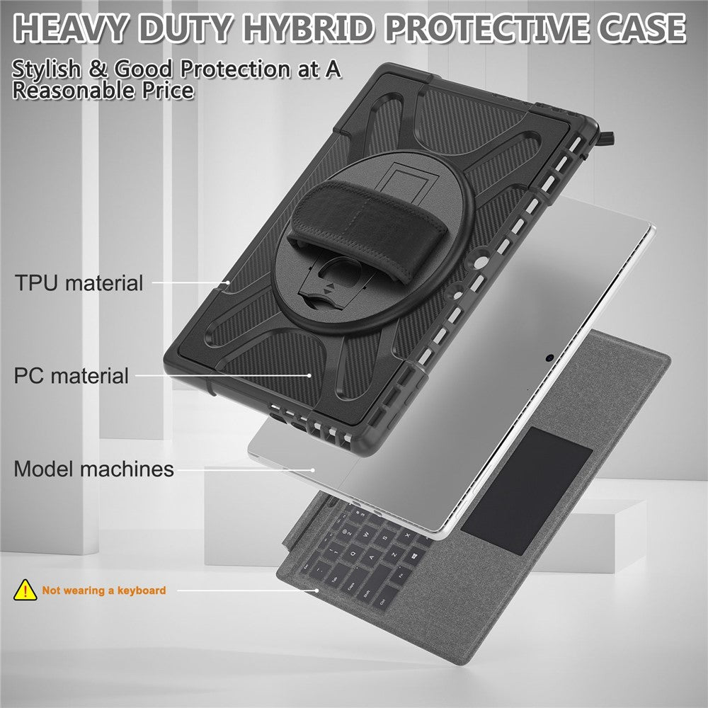 For Microsoft Surface Pro 11 / 10 / 9 Hybrid PC+TPU+Silicone Rugged Protective Case Kickstand Tablet Cover with Hand Strap - Black