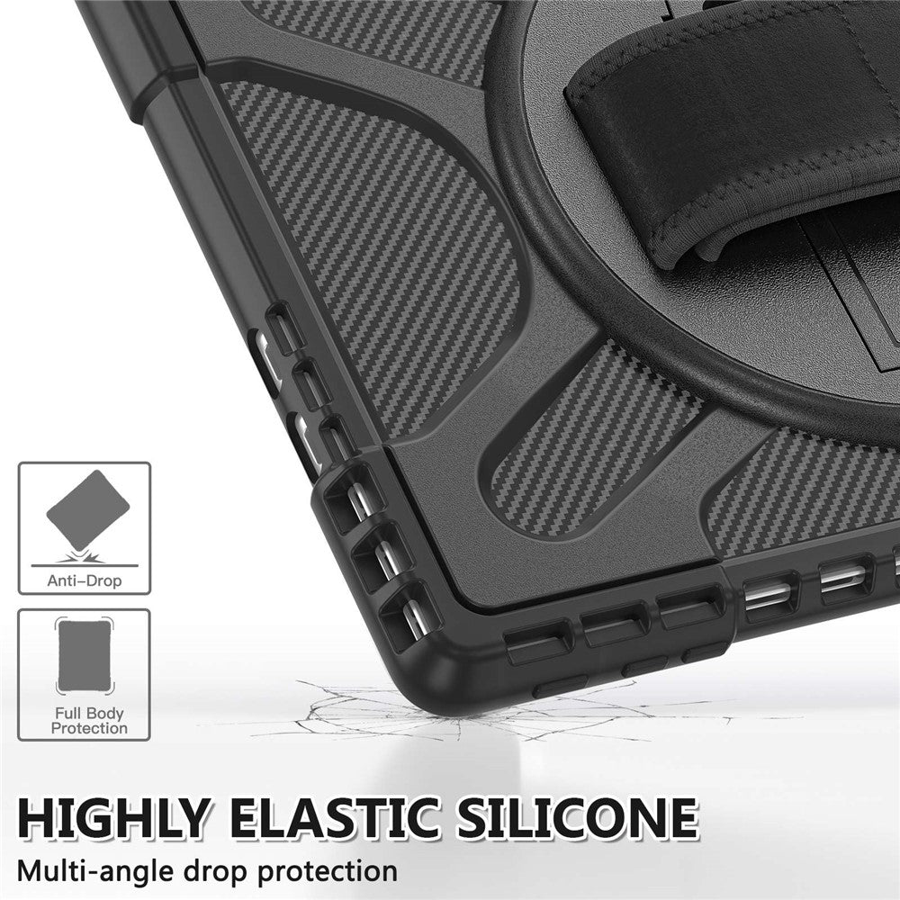 For Microsoft Surface Pro 11 / 10 / 9 Hybrid PC+TPU+Silicone Rugged Protective Case Kickstand Tablet Cover with Hand Strap - Black