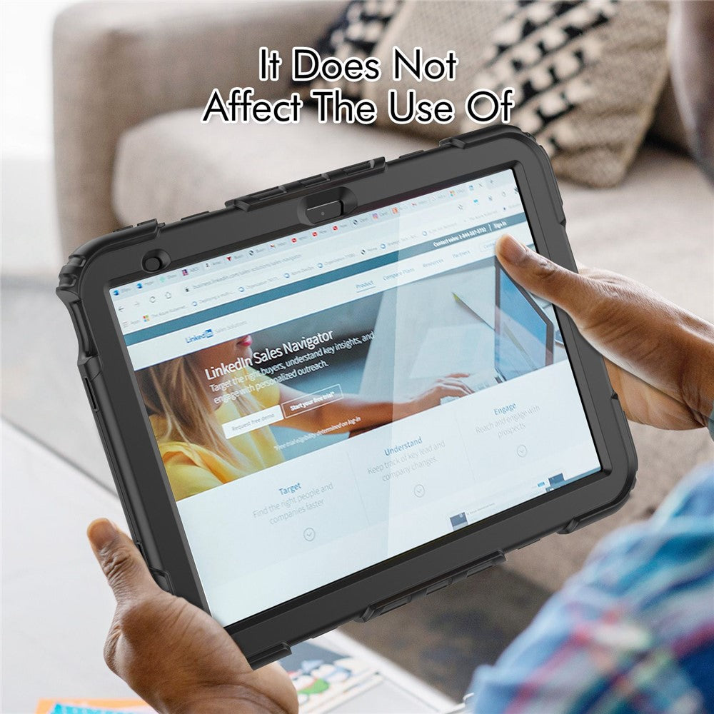 For iPad (2025)/10.9 (2022) Tablet Case Hand Strap Kickstand Silicone + PC Cover with Shoulder Strap - Black