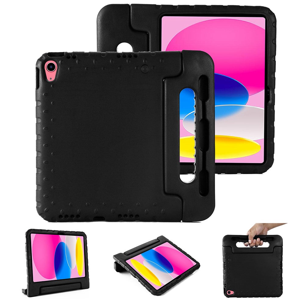 For iPad (2025) / 10.9 (2022) Protective Tablet Cover Case with Kickstand Handle - Black