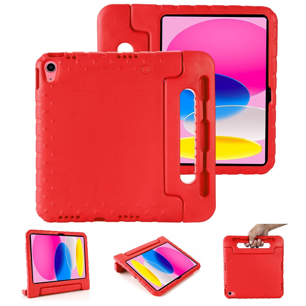 For iPad (2025) / 10.9 (2022) Protective Tablet Cover Case with Kickstand Handle - Red