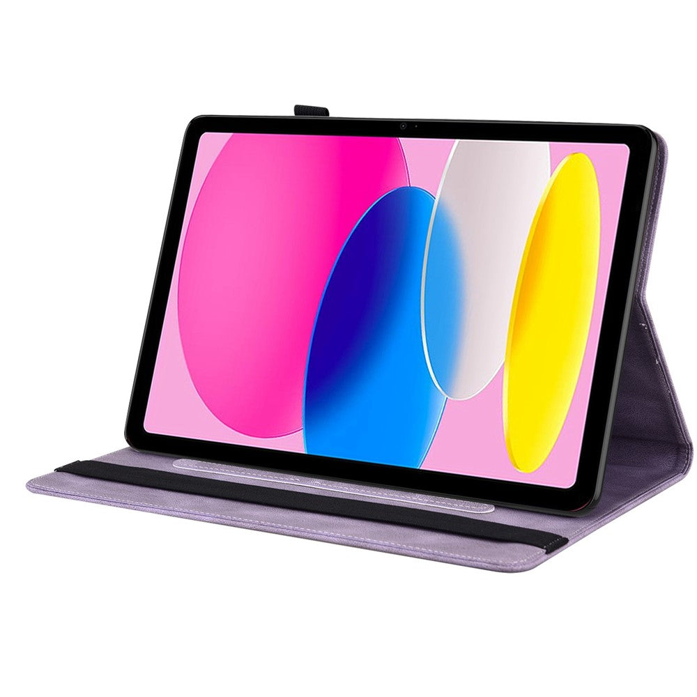 For iPad (2025) / 10.9 (2022) Butterfly Flower Imprinted PU Leather Card Holder Stand Smart Tablet Case with Pencil Holder - Purple